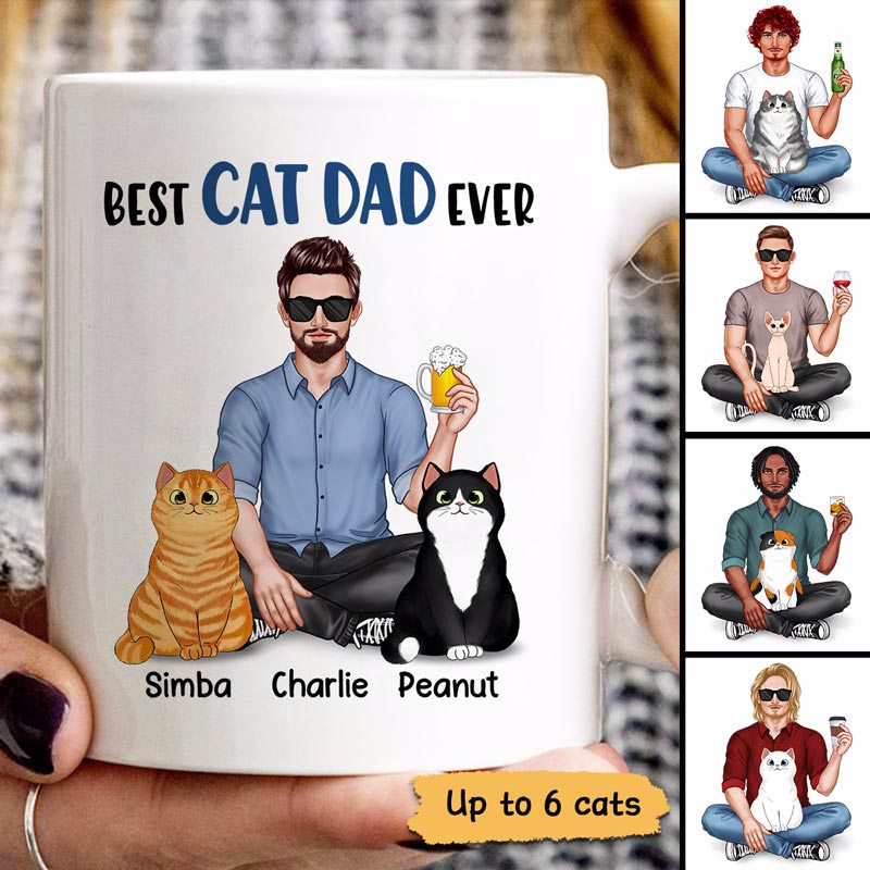 Best Cat Dad Ever Real Man Sitting With Cats Father’S Day Gift Personalized Mug