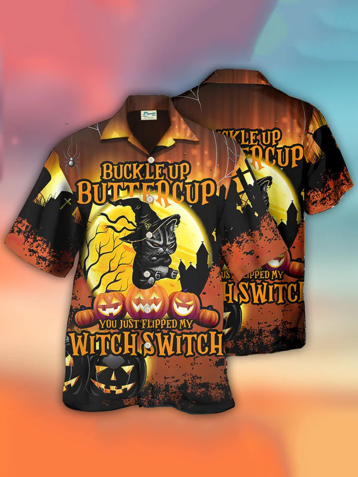 Halloween Black Cat Buckle Up Buttercup Hawaii Funny Shirt Ha88246