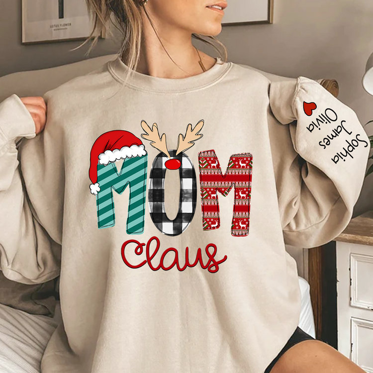 Custom Mom Claus Sweatshirt, Christmas Mom Claus Sweatshirt, Xmas Mom Sweater, Custom Mom And Grandkids Sweatshirt, Gifts For Mom Mommy