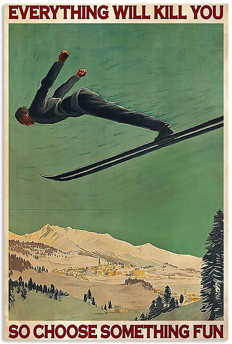 Vintage Man Skiing Something Fun Poster Art Print      Home Decor Gift For Men Women Family Friend On Birthday Xmas