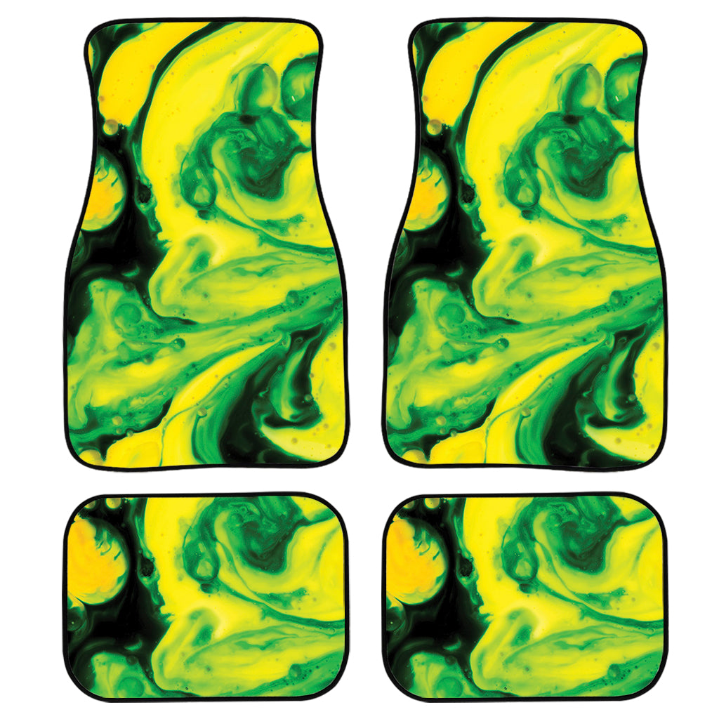 Yellow And Green Acid Melt Print Front And Back Car Floor Mats, Front Car Mat