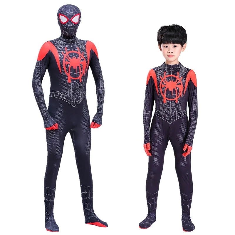 Spider Superhero Miles Morales Cosplay Costume with Mask Boys Girls Bodysuit Halloween Fancy Jumpsuits alx