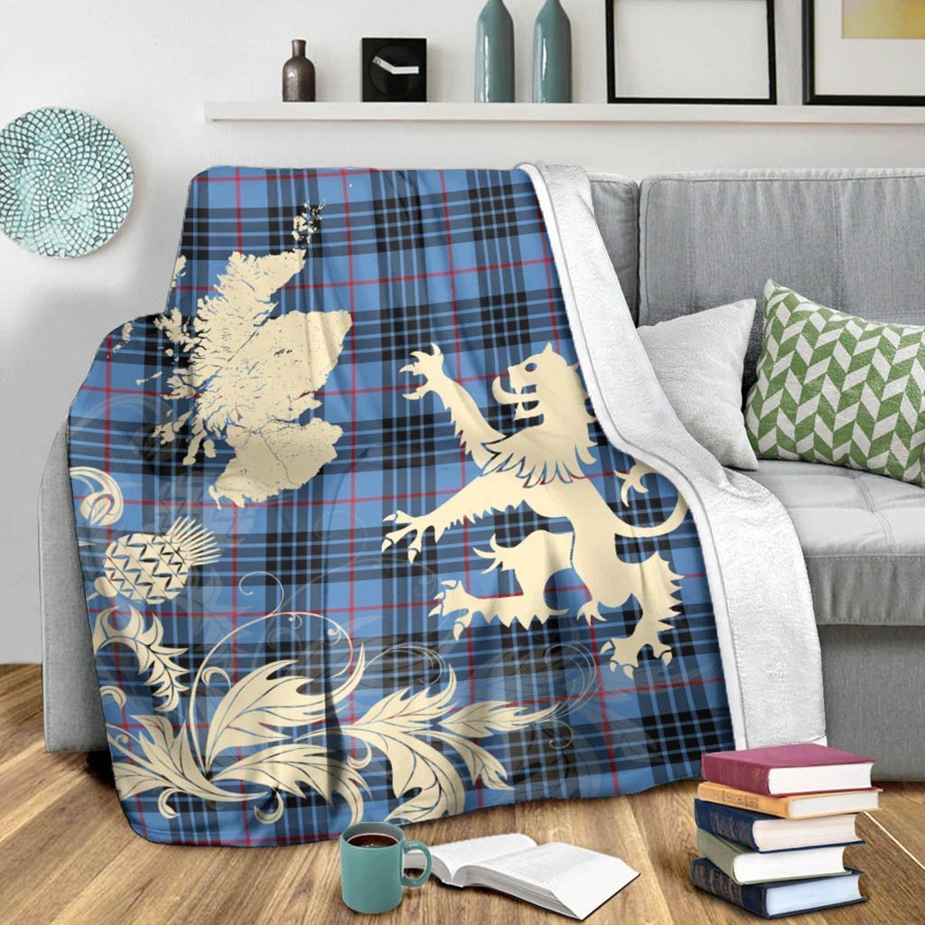 Tartan Blanket Mackay Blue Tartan Scotland Lion Thistle Map Plaid Blanket