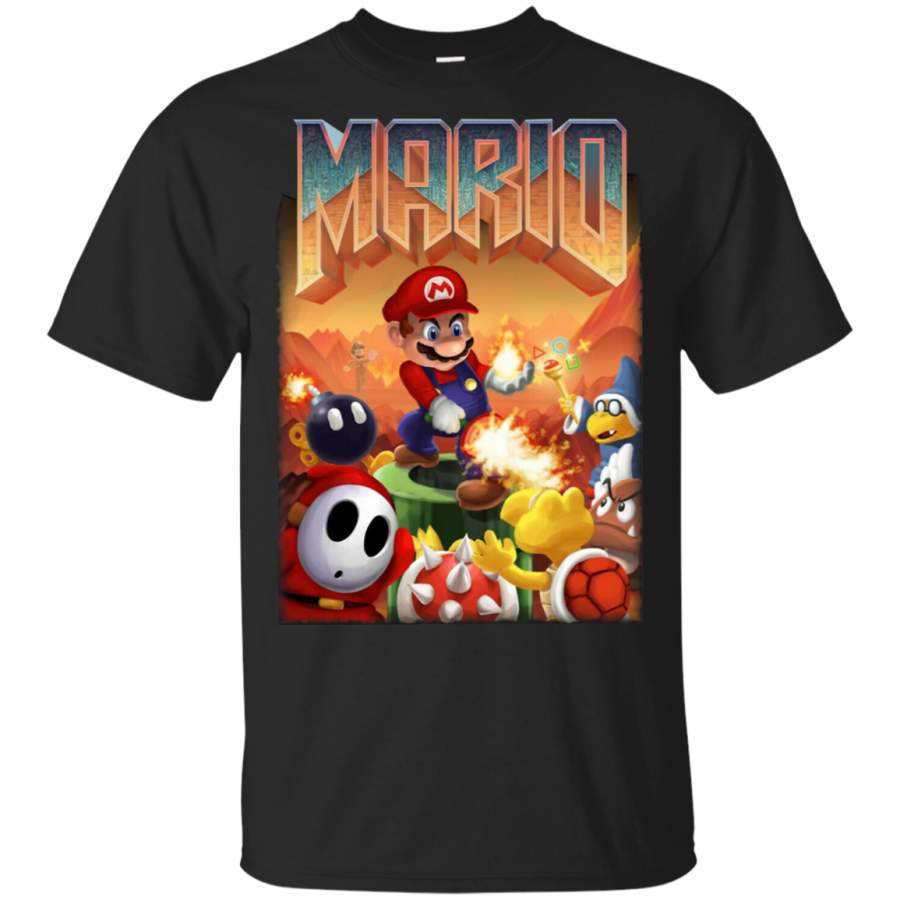 Super Mario Doom T-Shirt Funny Video Game Retro Guns New T-Shirt Black Men-Women