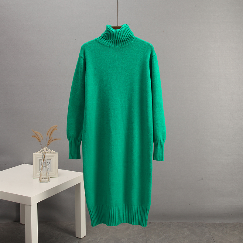 Blessyuki Oversized Cashmere Turtleneck Knit Pullovers Dress Women Winter Casual Solid Warm Sweater Dress Female Elegant Dresses alx