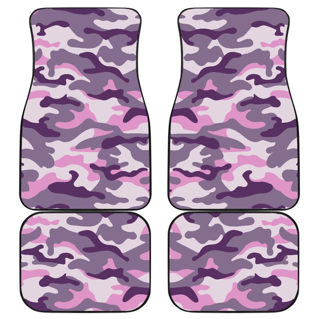 Pink Purple And Grey Camouflage Print Front And Back Car Floor Mats, Front Car Mat