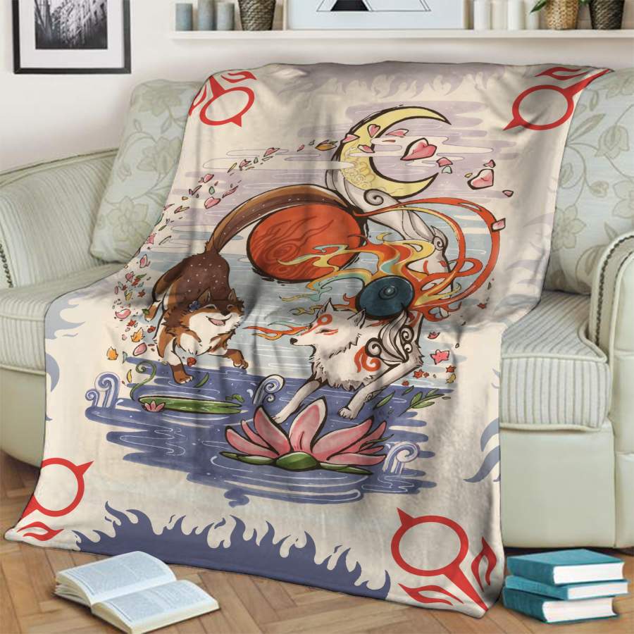 Okami And A Dog 3D Throw Blanket