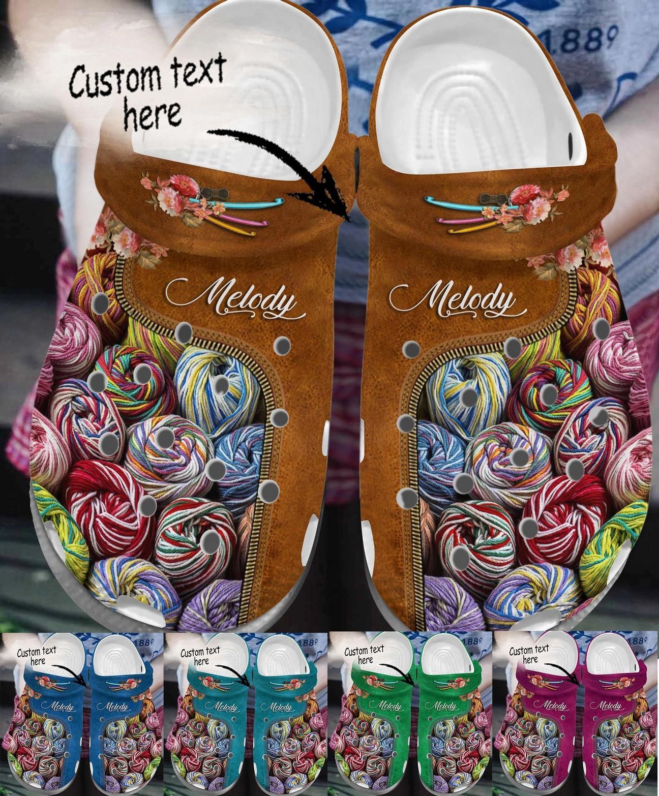 Yarn Collection Personalized Personalize Clog, Custom Name, Text, Fashion Style For Women, Men, Kid, Print 3D Whitesole