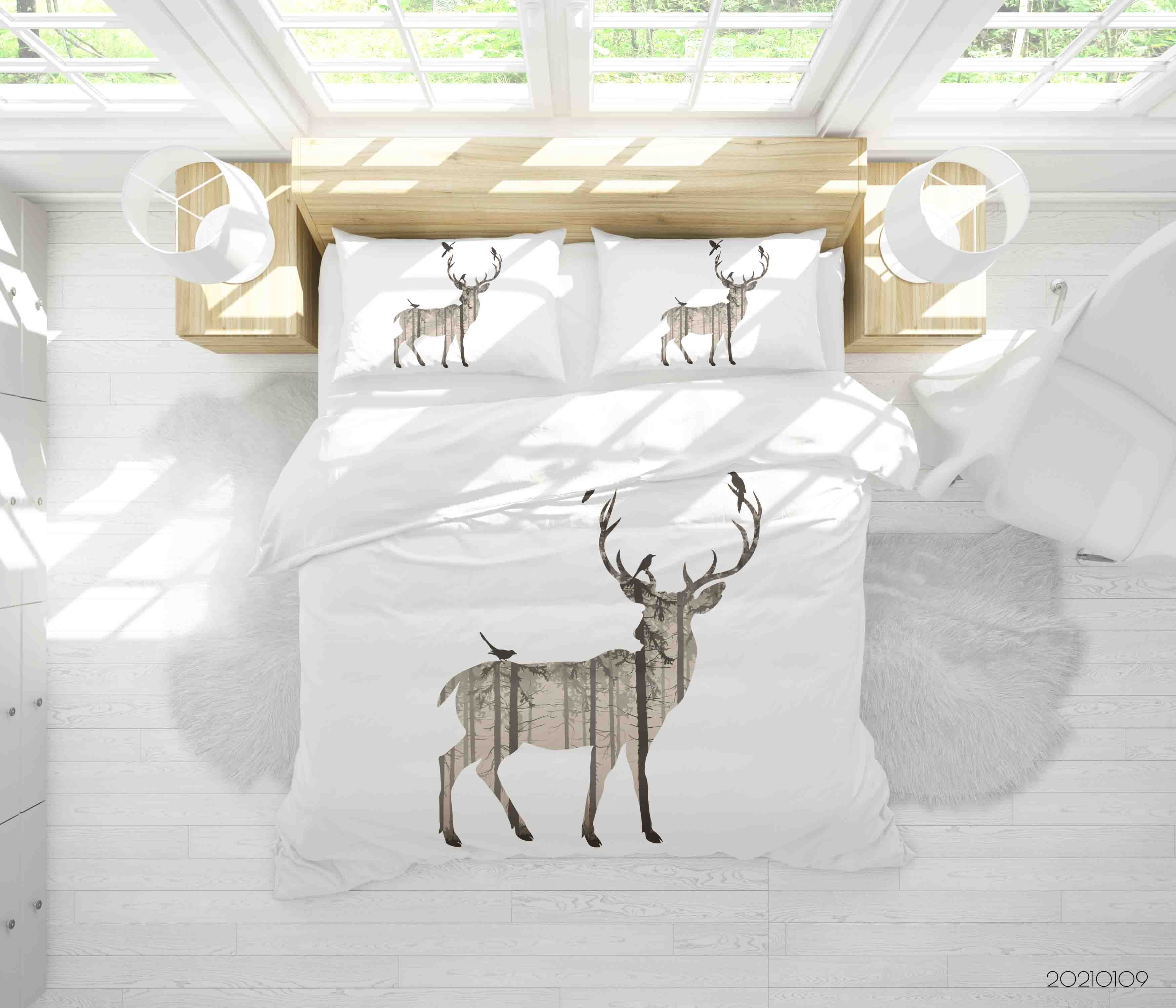 3D Cartoon Animal Elk Bird Quilt Cover Set Bedding Set Duvet Cover Pillowcases 66 Lqh