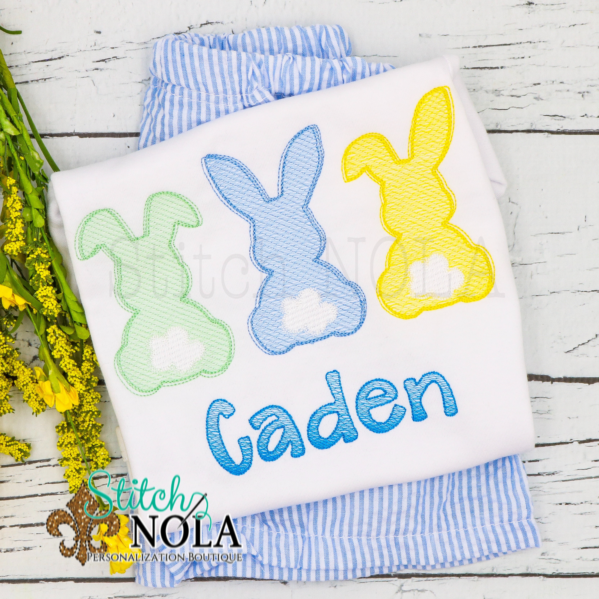 Personalized Easter Bunny Trio Sketch Shirt