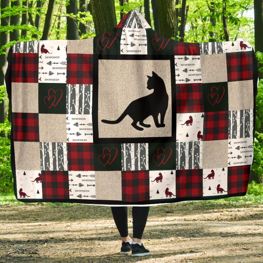 Woodland Patchwork Cat Hooded Blanket