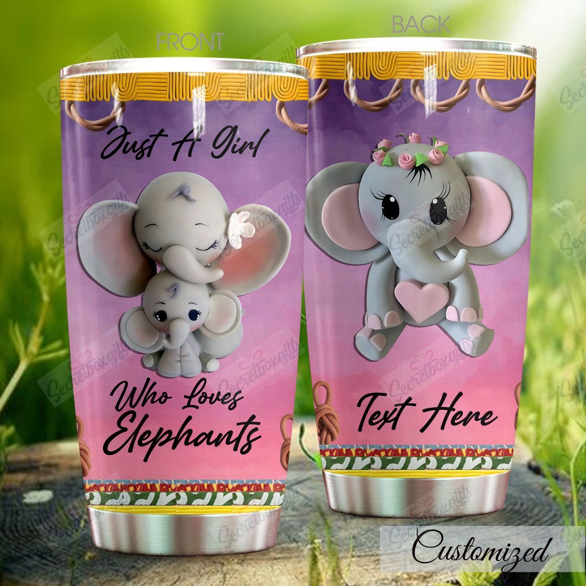 Personalized Elephant Am2310046Cl Stainless Steel Tumbler Customize Name, Text, Number