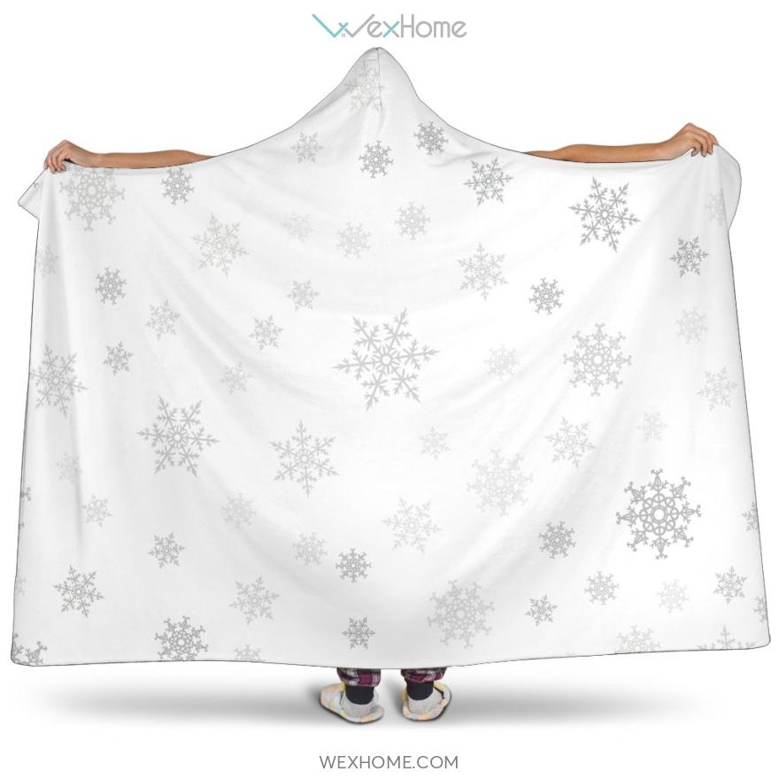 Snowflake Pattern White Background Hooded Blanket