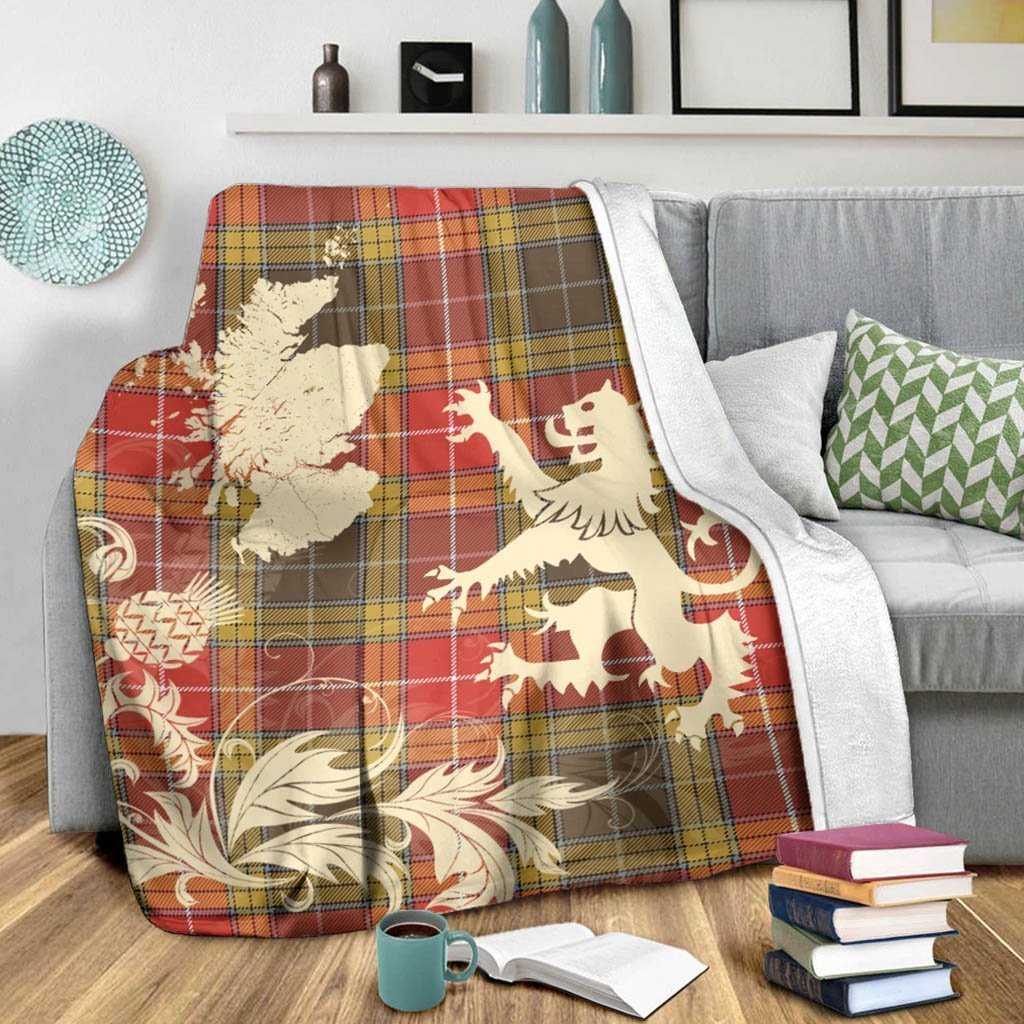 Tartan Blanket Buchanan Old Set Weathered Tartan Scotland Lion Thistle Map Plaid Blanket