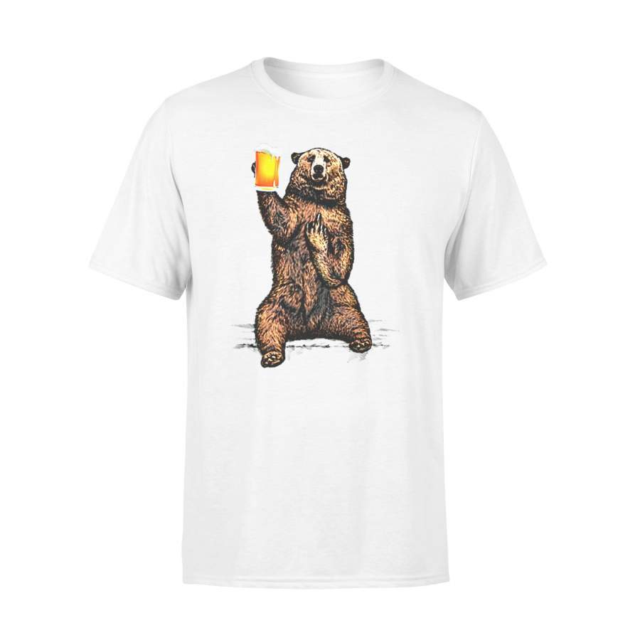 Animal gift idea Funny Bear Drinking Beer Middle Finger Fuck Off Pocket T-Shirt – Standard T-shirt