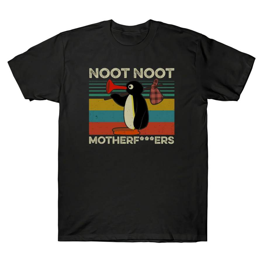 Penguin Noot Noot Motherfvkers Vintage Funny T-Shirt Men Retro Black Cotton Tee