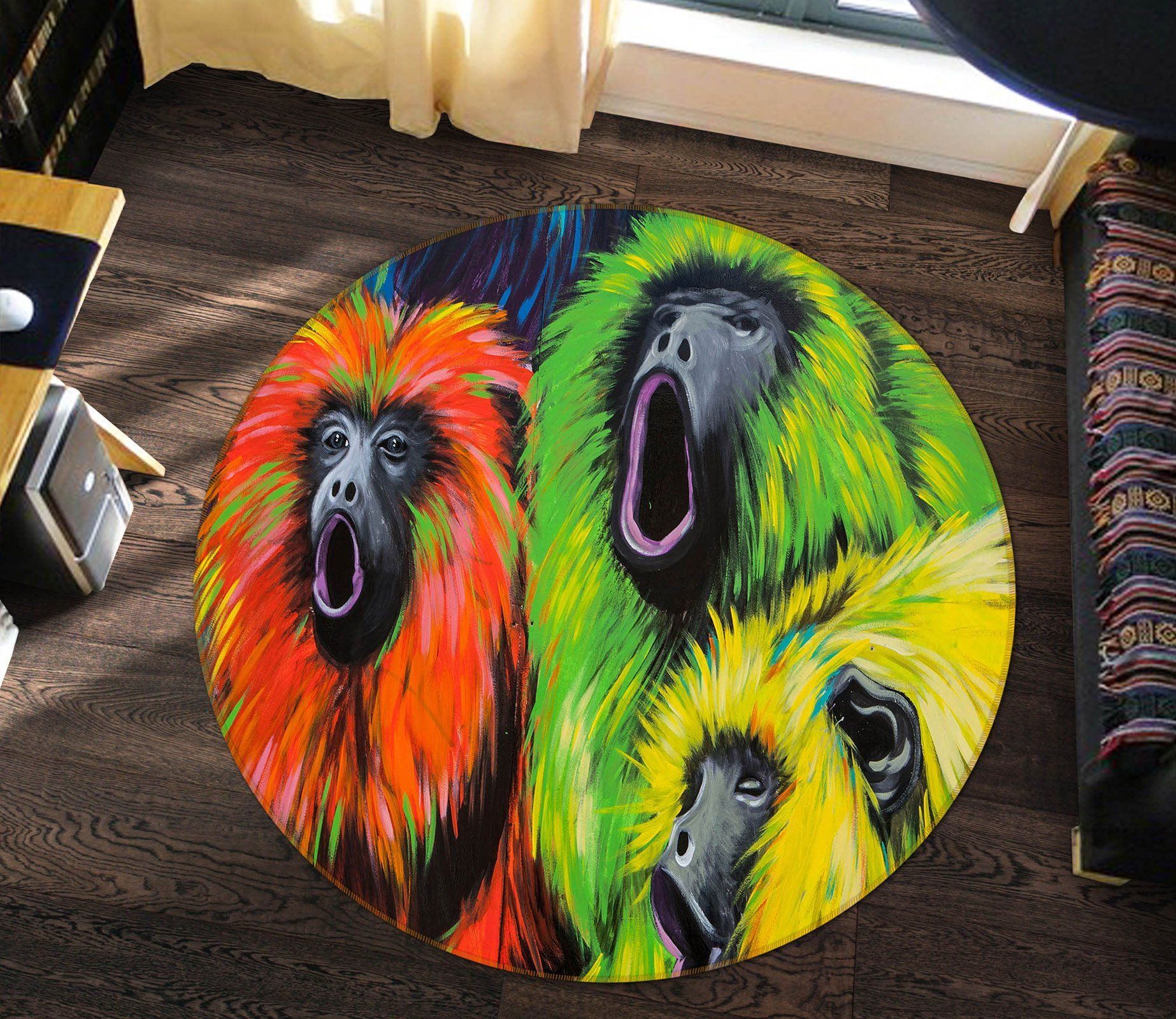 3D Three Colours Apes Animals Round Rug – Round Carpet Home Decor