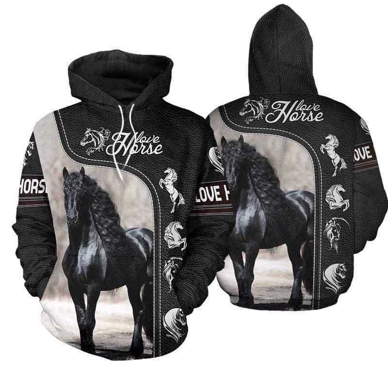 Love Horse Black Hoodie 3d