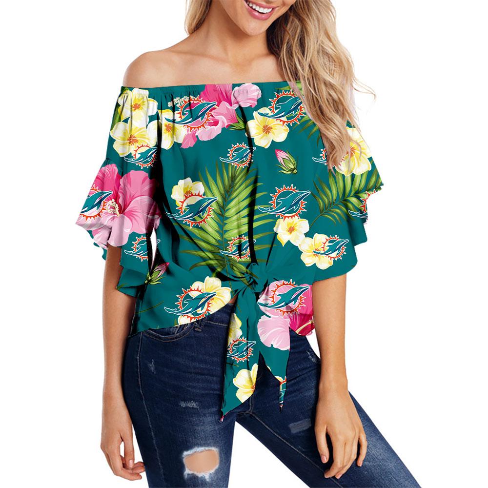 Miami Dolphins Women Summer Floral Strapless Shirt