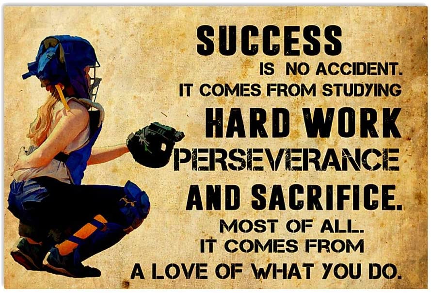 Vintage Softball Success Is No Accident Comes From A Love Of What You Do Poster Art Print      Home Decor Gift For Men Women Family Friend On Birthday Xmas