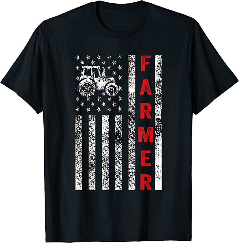 4th of july patriotic farmer usa flag vintage grunge tractor T-Shirt