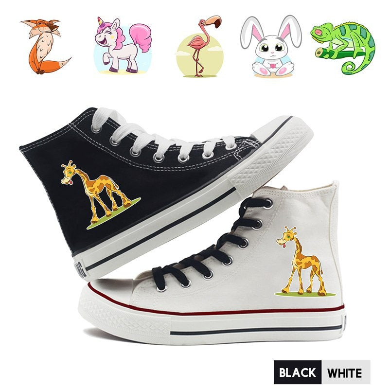 Rabbit Flamingo Graffiti High Top Canvas Shoes