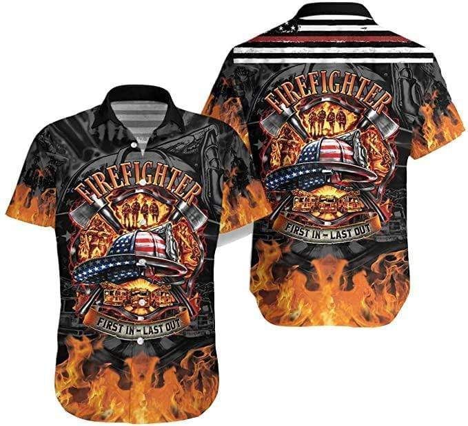 Shop Proud American Firefighter First In Last Out Unisex Hawaii Aloha Shirts Dh Ha97147