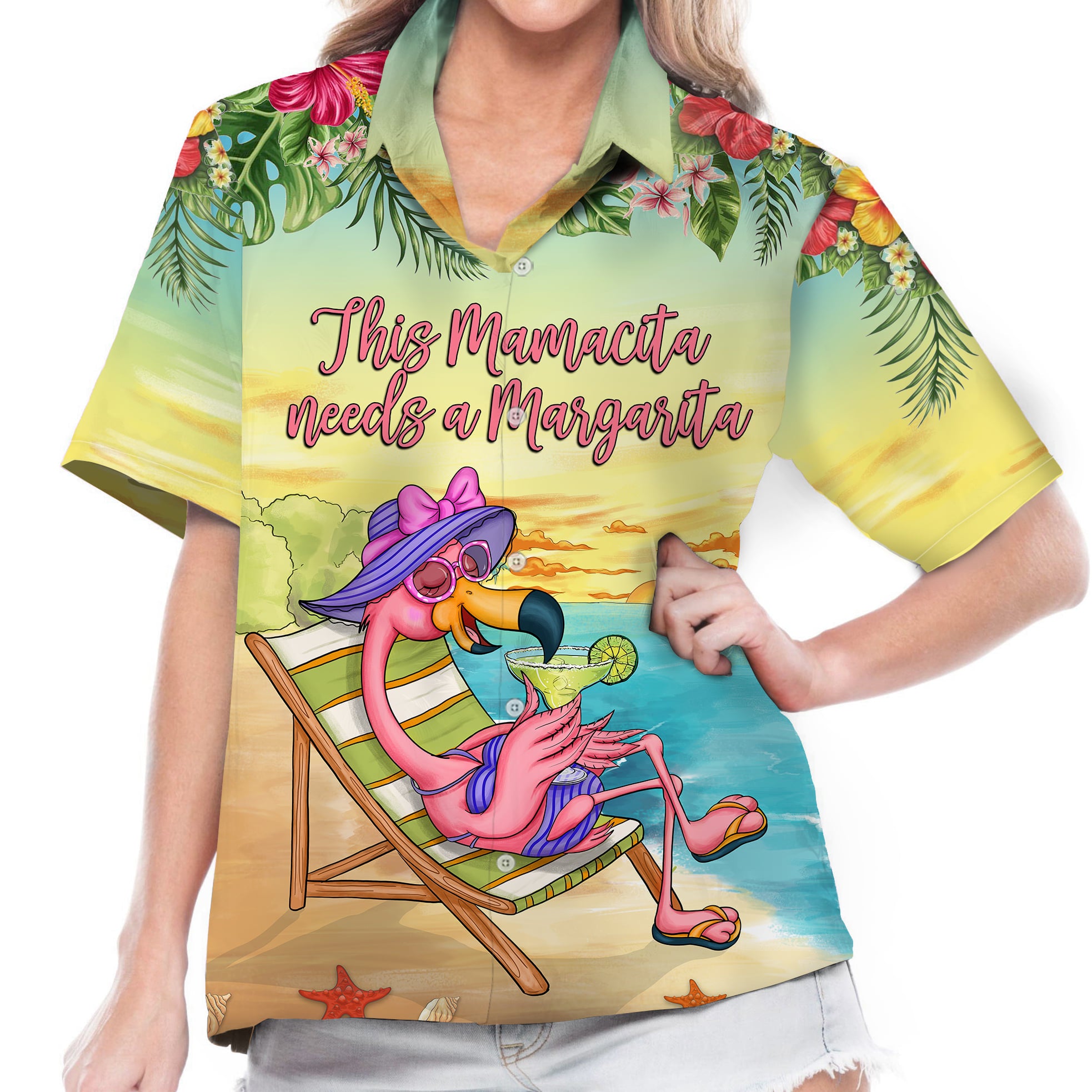 Flamingo This Mamacita Needs Magarita – All Over Print Hawaiian Shirt