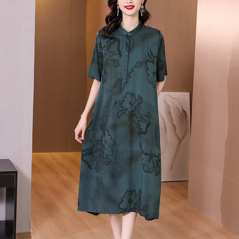 Summer Floral Natural Silk Midi Dress Women Elegant Bodycon Office Lady Vestidos 2022 Korean Vintage Casual Party Evening Robe alx