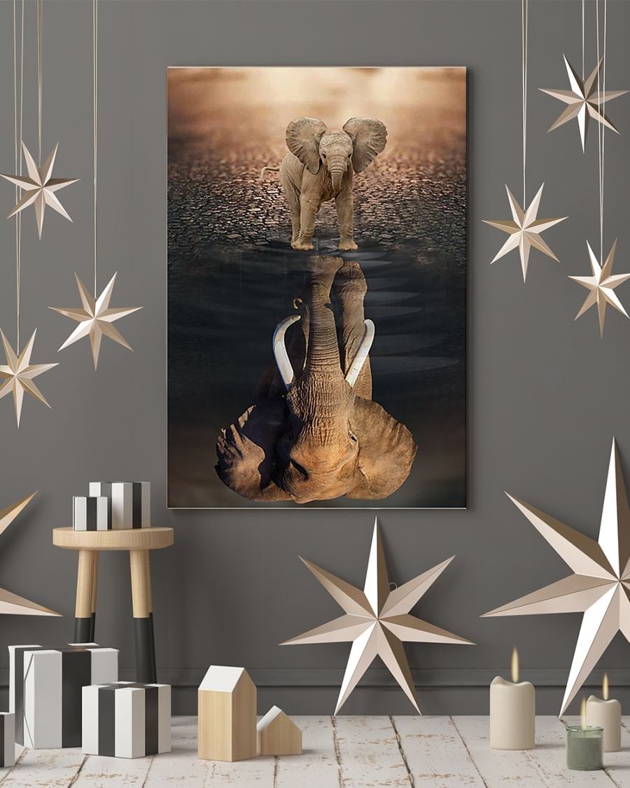 Adorable Calf Reflection Elephant Canvas And Poster, Canvas Prints, My Poster Wall, Canvas Wall Art, Wall Decor Visual Art