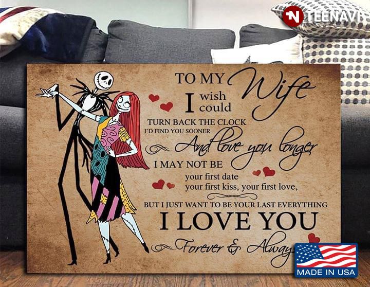 vintage the nightmare before christmas jack skellington & sally to my wife i wish i could turn back the clock poster canvas poster canvas