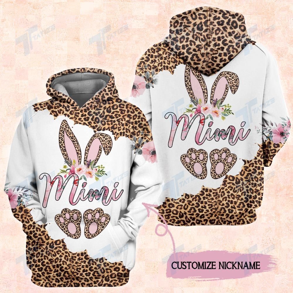 Leopard Easter Bunny Grandma Custom Name 3D All Over Printed Shirt, Sweatshirt, Hoodie, Bomber Jacket Size S – 5Xl