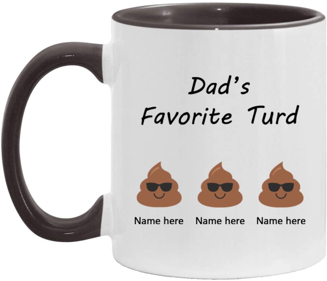 Personalized Poop Funny With Glasses, Dad’S Favorite Turds Customized Accent Mug, Personalized Gift, Funny Father’S Day Gift Black