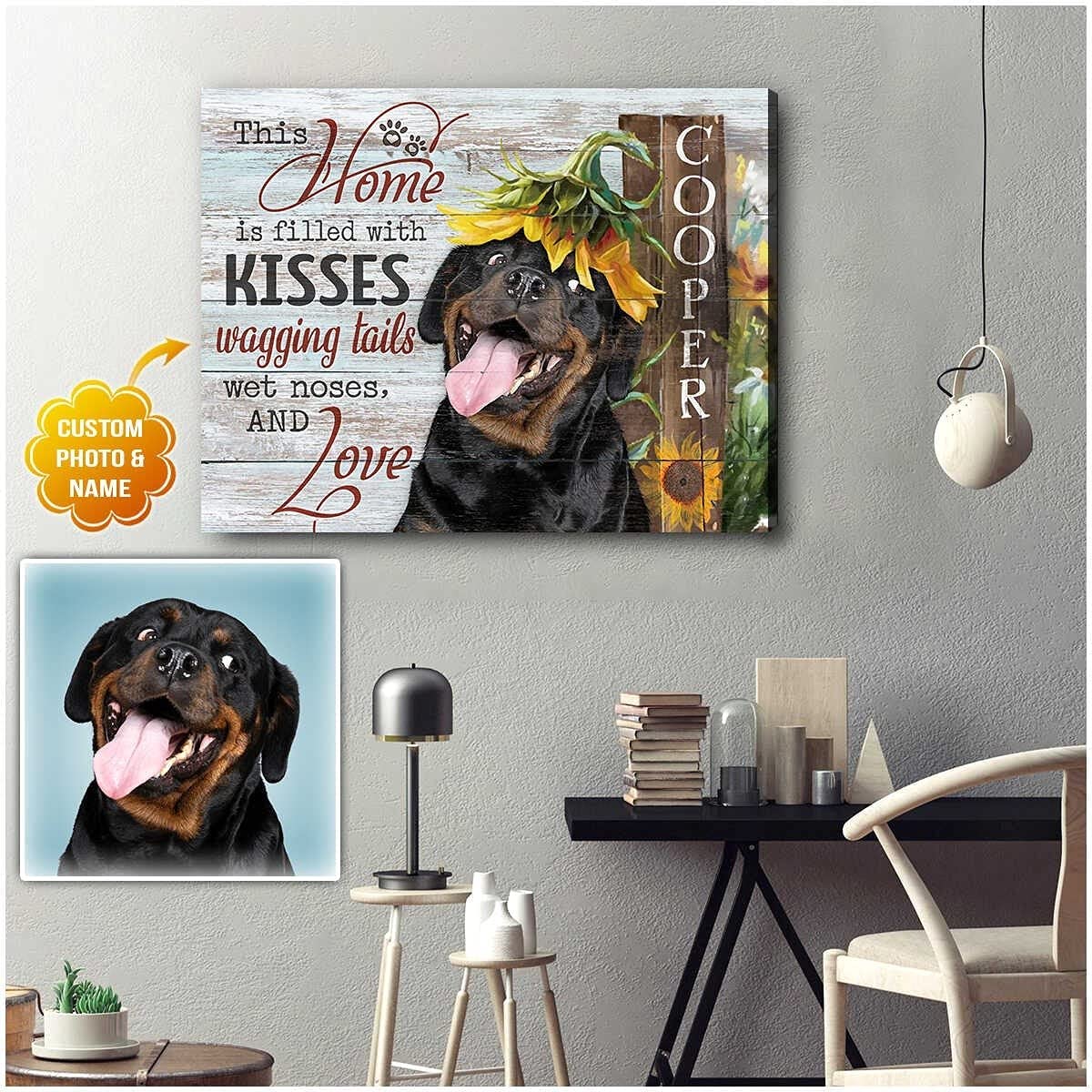 “This Home Is Filled” Custom Photo And Name Dog Wall Art Canvas Decor Beautiful Personalized Puppy Artwok Photo Prints For Memorial