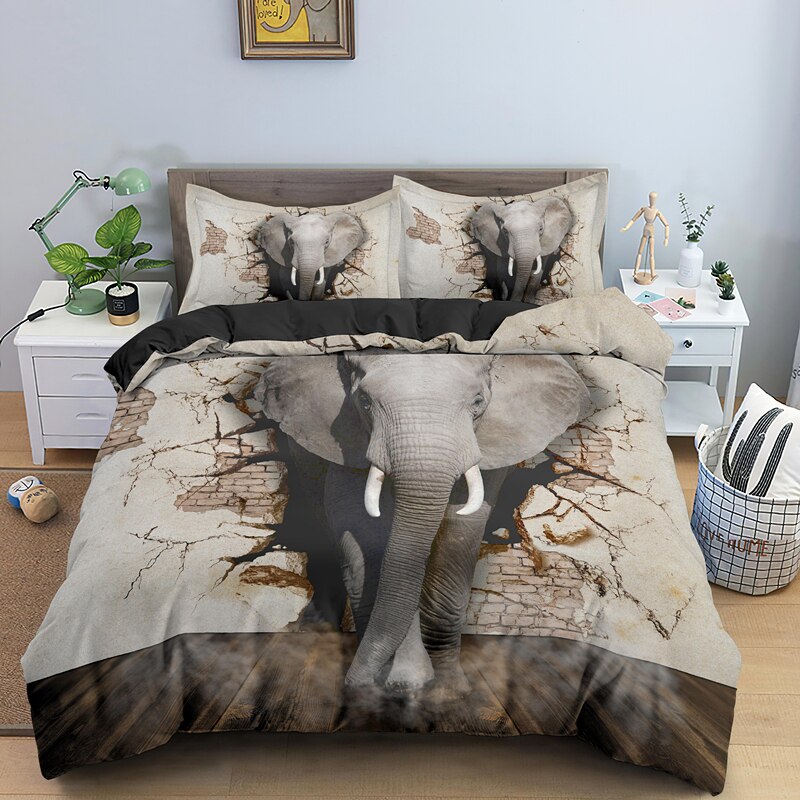 Home Textile 3D Elephant Duvet Cover Set Black Single Double Twin Full Bedding Set Kid Adult Bedclothes Cover