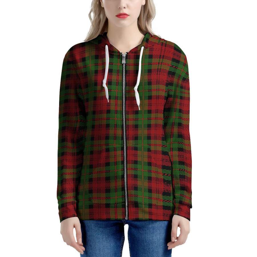 Christmas Tartan Red Plaid Women’s Zip Up Hoodie
