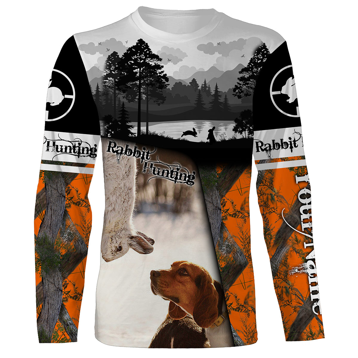 Rabbit Hunting With Beagle Orange Camo Custom Name 3D All Over Print Shirts, Face Shield – Personalized Hunting Gifts Nqs2740