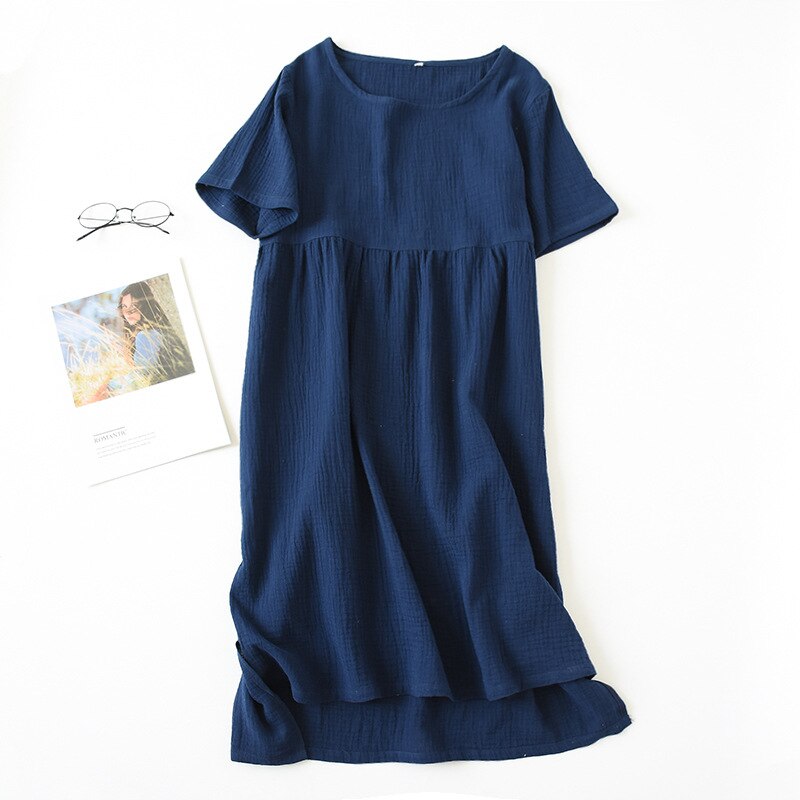 Summer Sleepwear 100% Cotton Crepe Short-sleeved Sleepshirts Plus Size Loose Nightgowns Women Night Gown Sexy Sleeping Dress alx