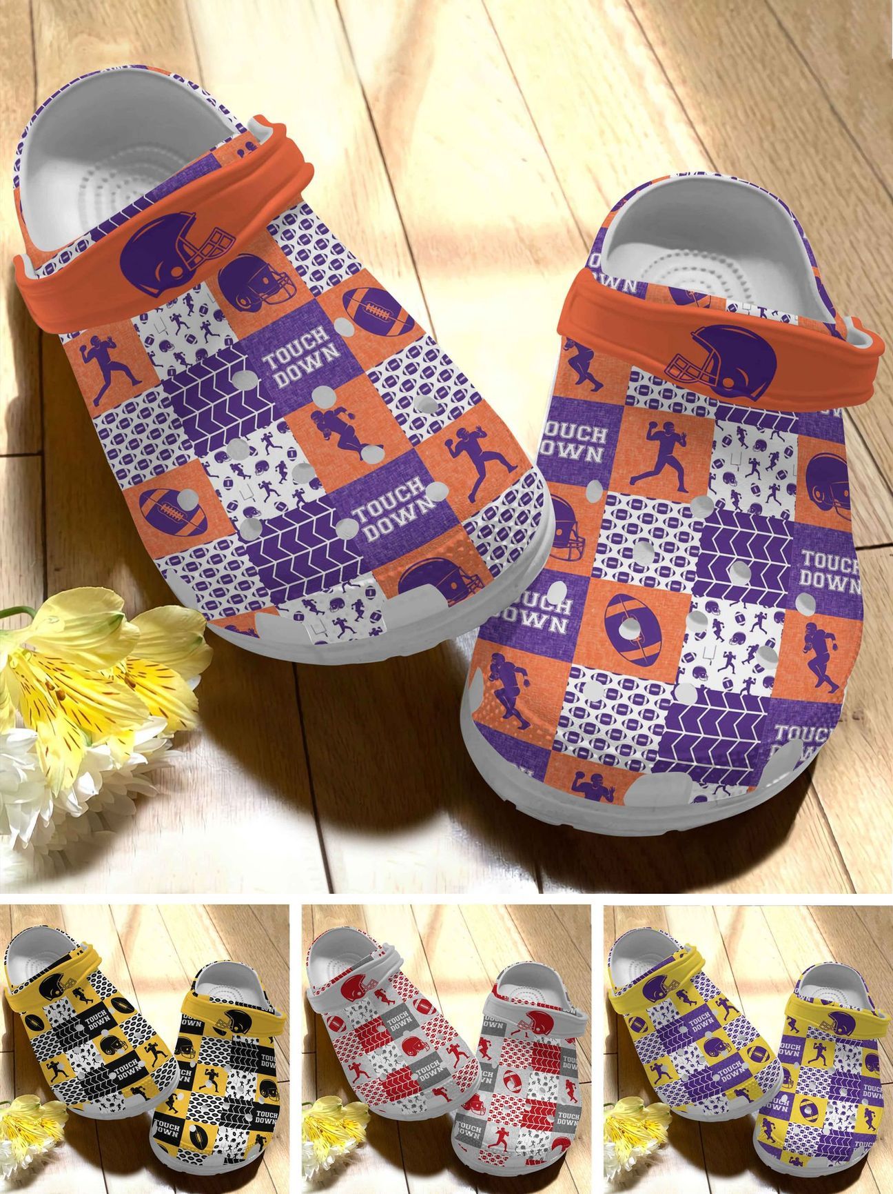 Football Personalize Clog, Custom Name, Text, Fashion Style For Women, Men, Kid, Print 3D Touch Down