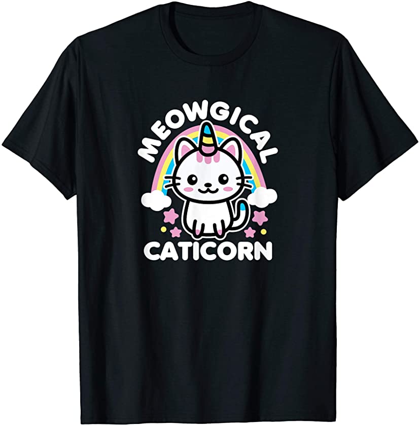 Caticorn Unicorn Cat Meowgical Rainbow Kitten Kawaii Dark T-Shirt