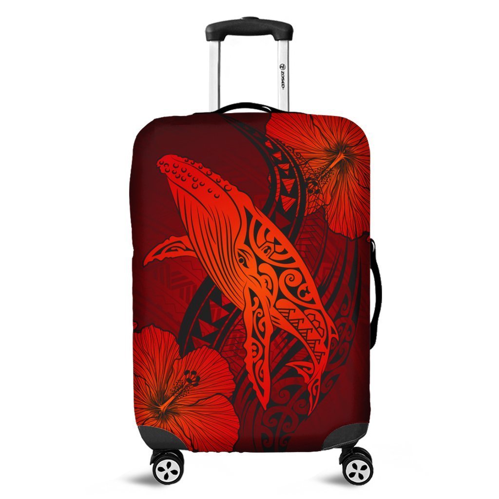 Hawaiian Map Whale Swim Hibiscus Polynesian Luggage Covers – Red