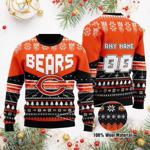 Custom Name Number Nfl Chicago Bears Rugby Stadium Ugly Christmas Sweater