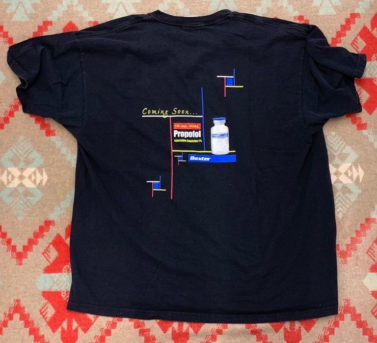 Vintage 90 S Baxter Pharmaceutical Propofol Promotion Logo Michael Jackson Shirt