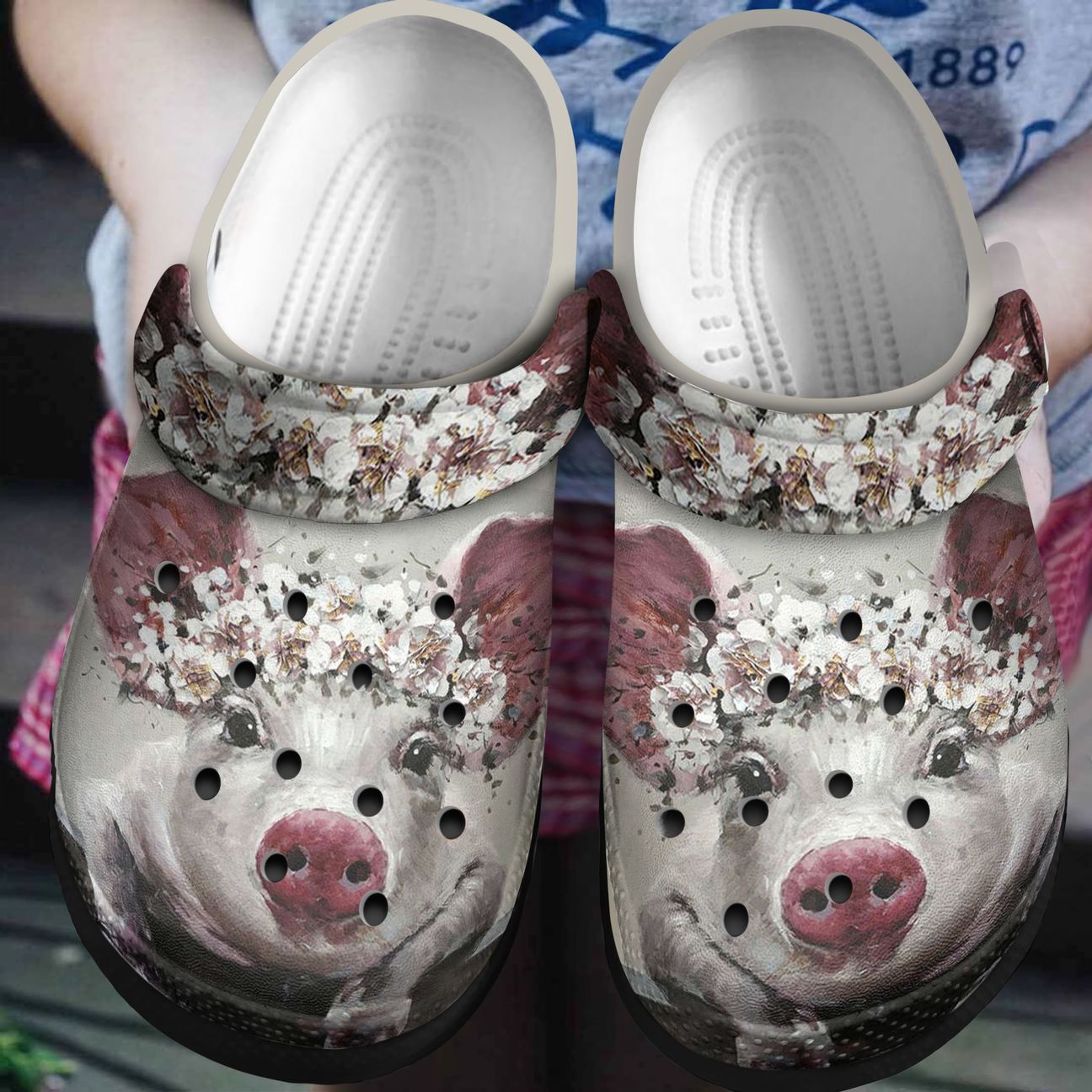 Pig Personalized Clog, Custom Name, Text, Color, Number Fashion Style For Women, Men, Kid, Print 3D Flower Crown Pig