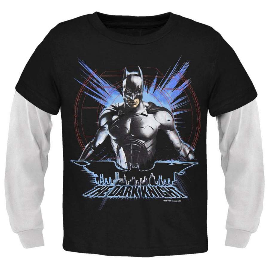 Batman – Dark Knight Over City Juvy 2fer Long Sleeve T-Shirt