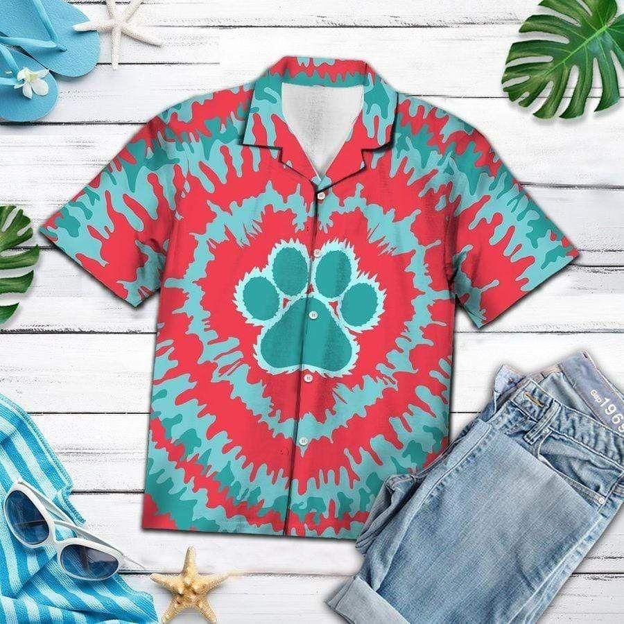 Awesome Paw Tie Dye Aloha Hawaiian Shirt Colorful Short Sleeve Summer Beach Casual Shirt For Men And Women