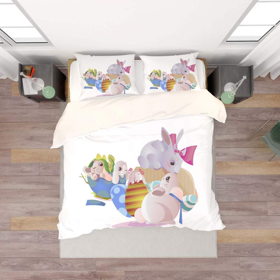 3D White Rabbit Eggs Quilt Cover Set Bedding Set Duvet Cover Pillowcases SF12