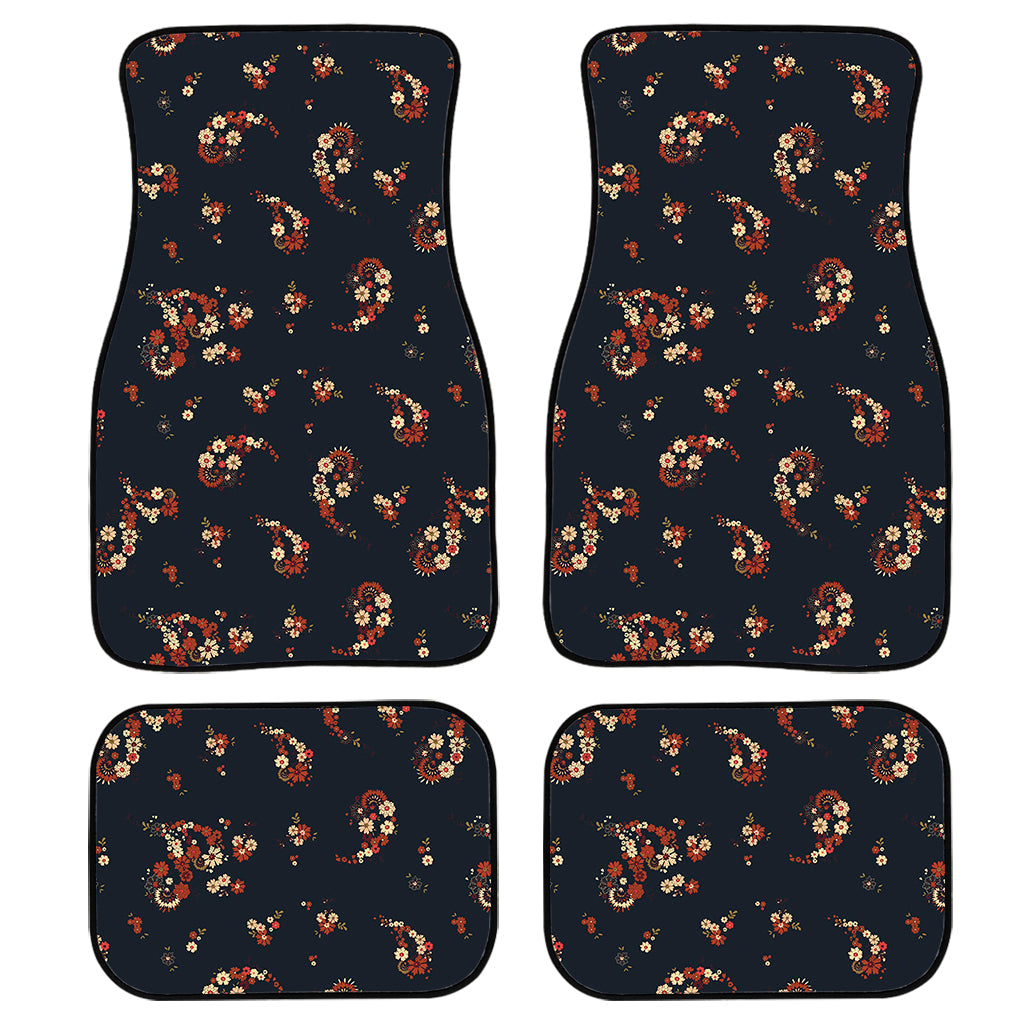 Boho Paisley Flower Pattern Print Front And Back Car Floor Mats, Front Car Mat