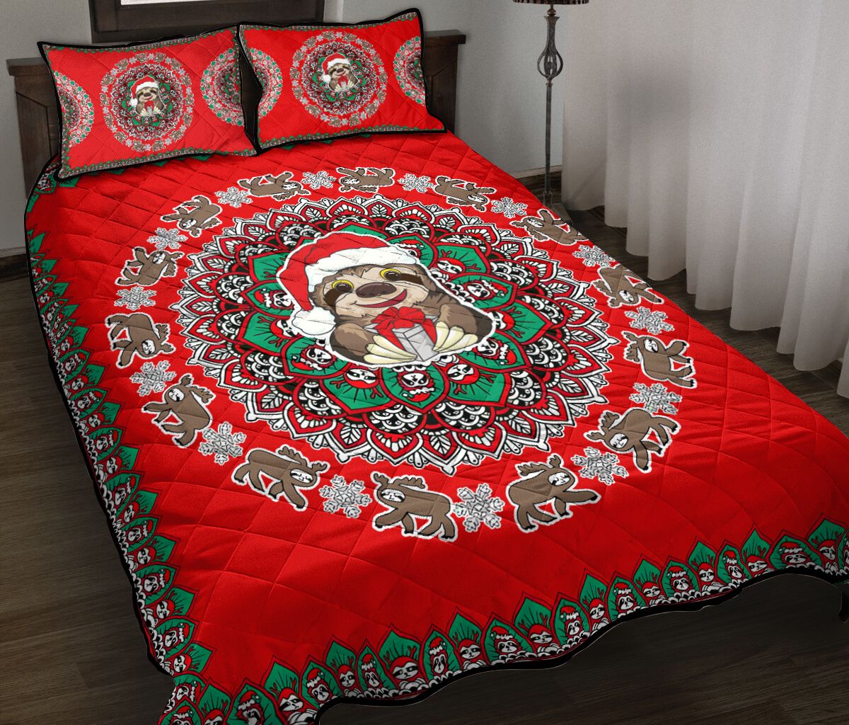 BIE20101011-BIQ20101011 Sloth Christmas Quilt Bed Set & Quilt Blanket