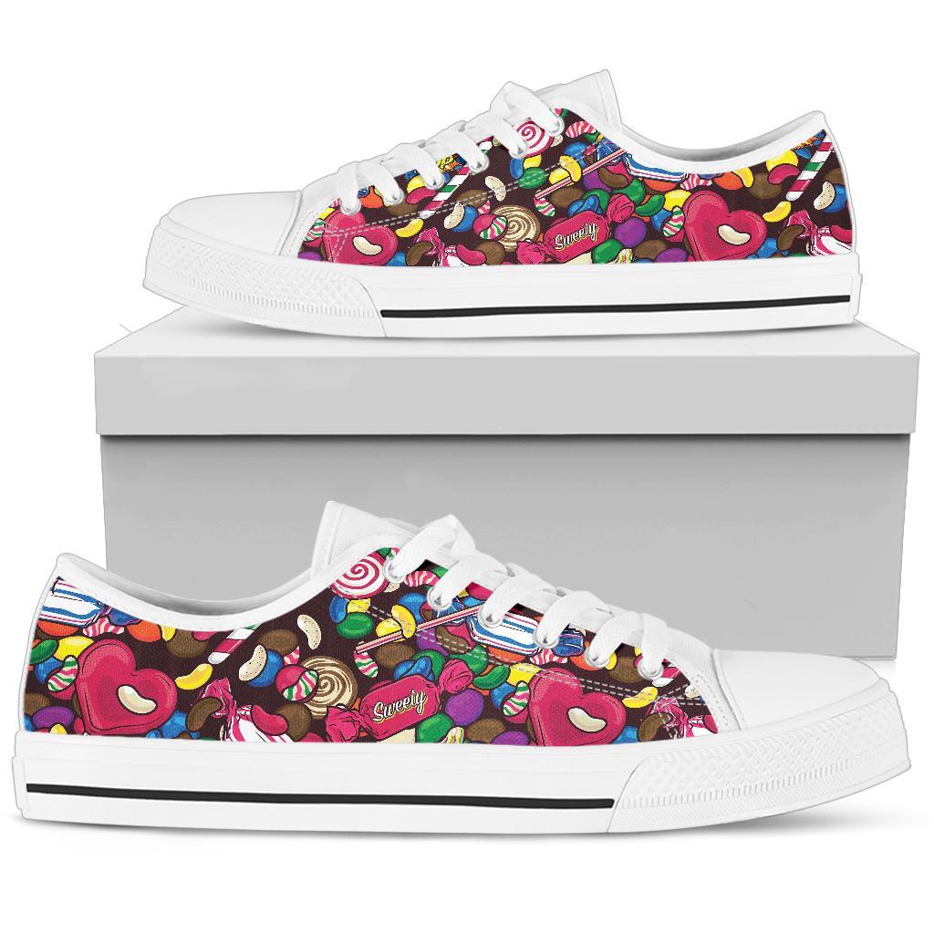 Candy Pattern Print Design Ca02 White Bottom Low Top Shoes